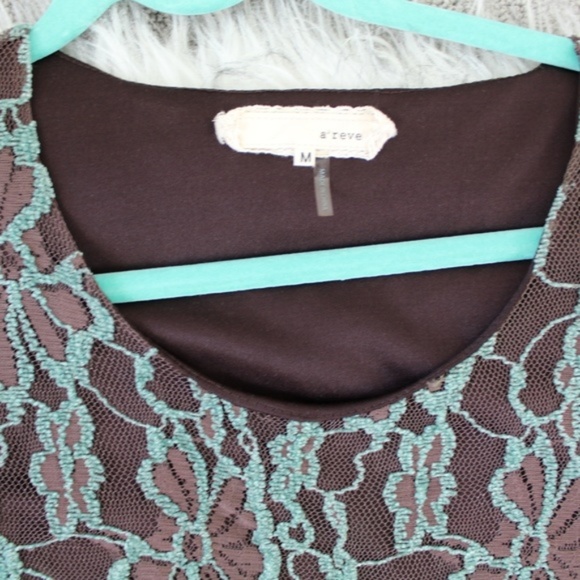 A'reve Lace Ruffle Tier Hem Dress in Brown & Teal - Picture 3 of 7